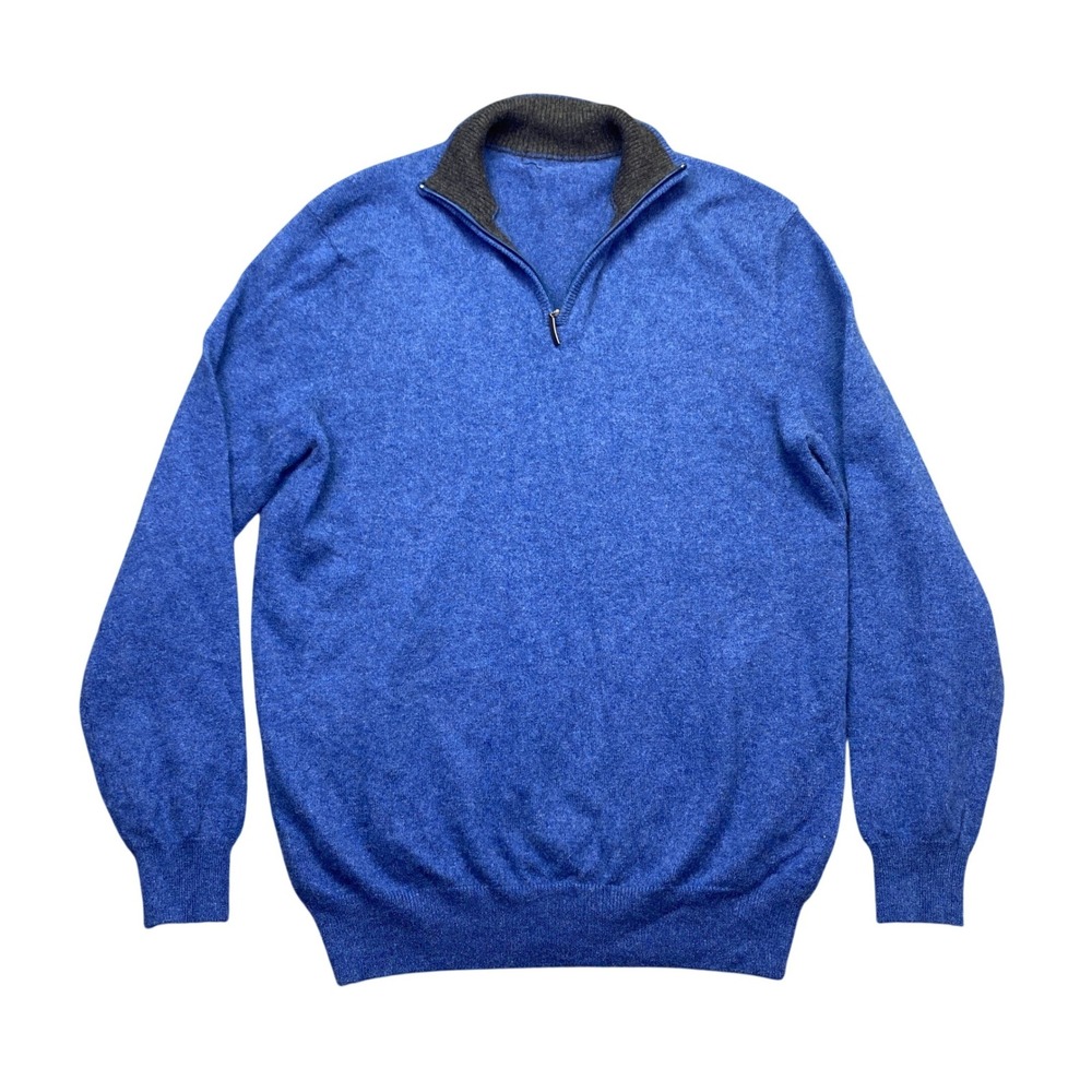 Charter Club Blue 100% Cashmere Quarter Zip Pullover Sweater Medium